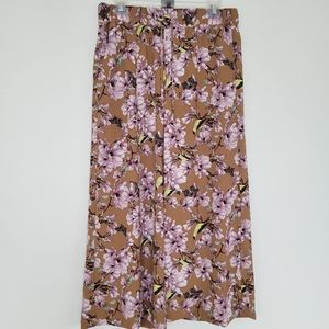 H&M | Floral Print Wide Leg Ankle Pants Beige Pink Size 8
